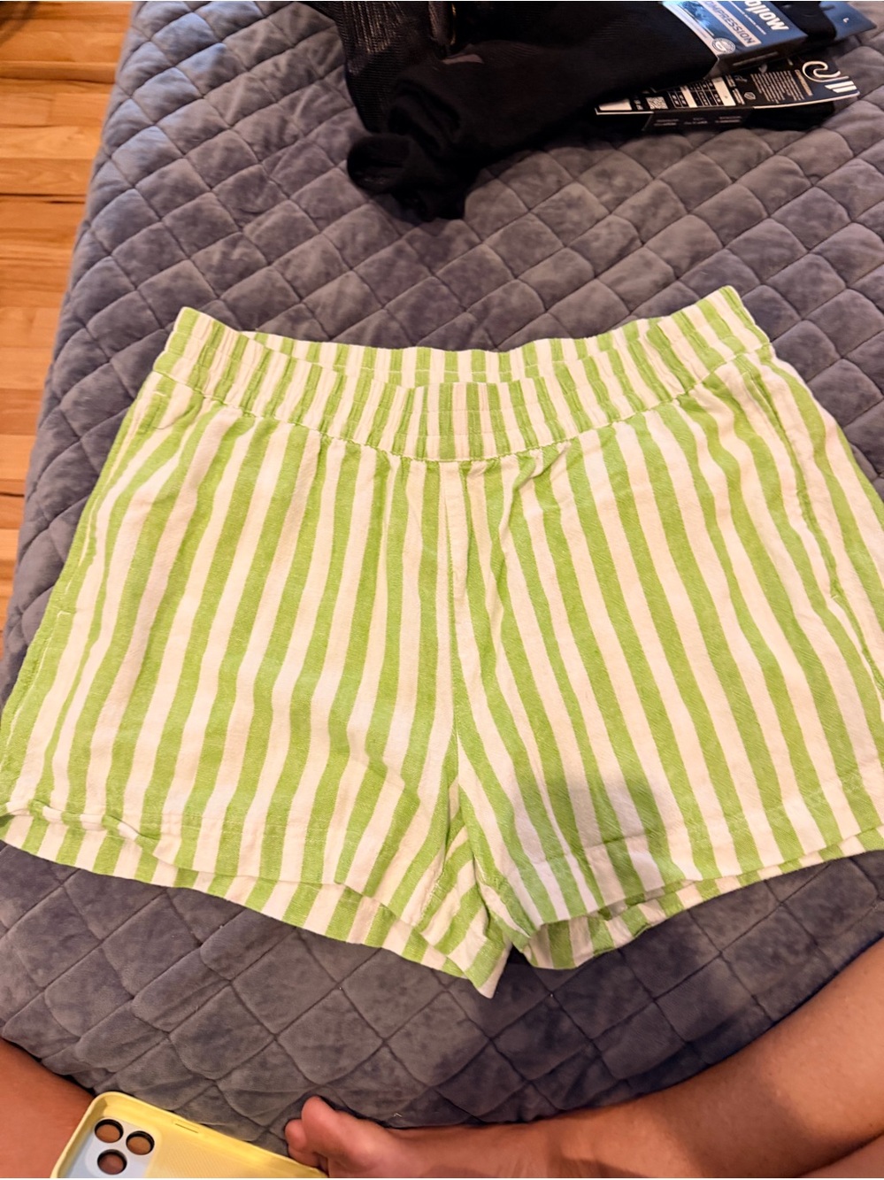 Old Navy Lime Green and White Striped Athletic Shorts